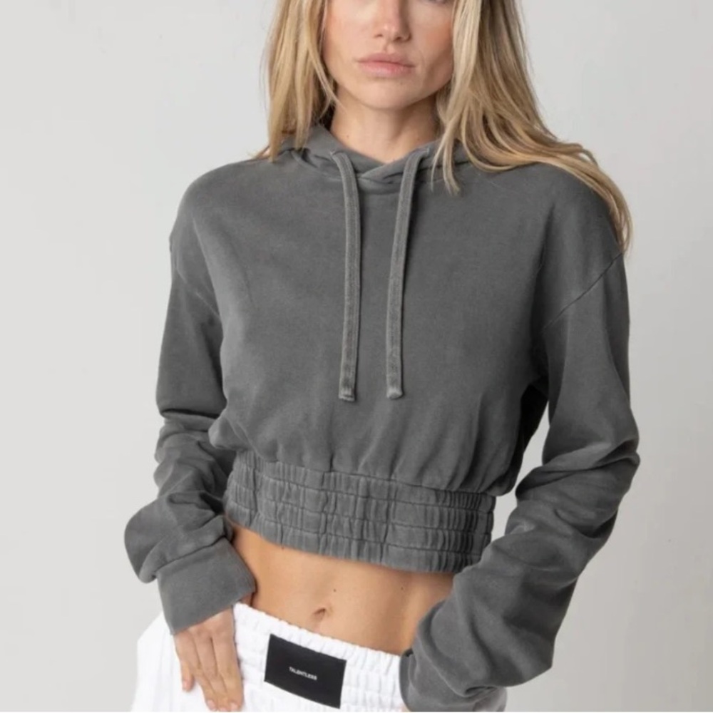 Talentless Womens Boxing Hoodie Dark Grey Cropped Sweatshirt Long Sleeve Top